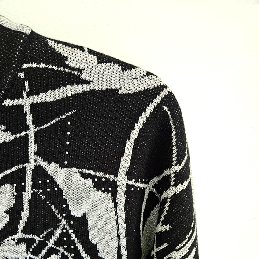 Joseph Ribkoff silver metallic jacquard sweater - Picture 3 of 8